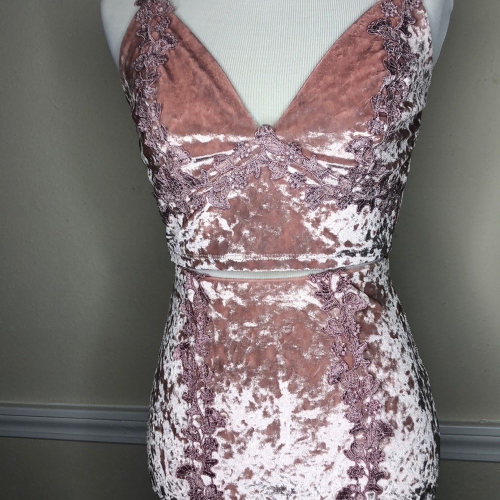 Floral lace velvet two piece set top and skirt